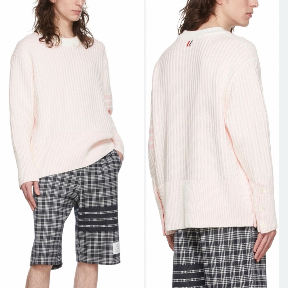 Thom Browne 4-Bar Ribbed Crewneck Sweater Men's Size 2 (M) Light Pink Cotton